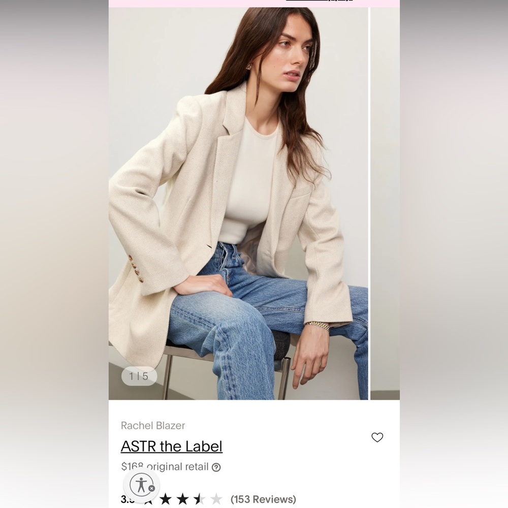 Astr Cream Herringbone Blazer